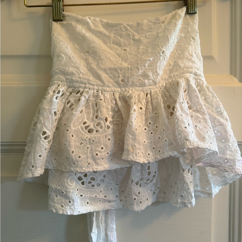 Olivaceous Asymmetrical White Lace Top